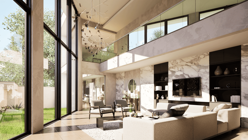 モダン別荘建築“BETTEI”のリビング例-1