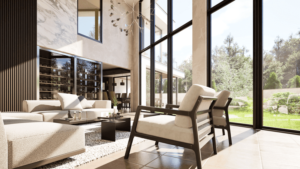 モダン別荘建築“BETTEI”のリビング例-2